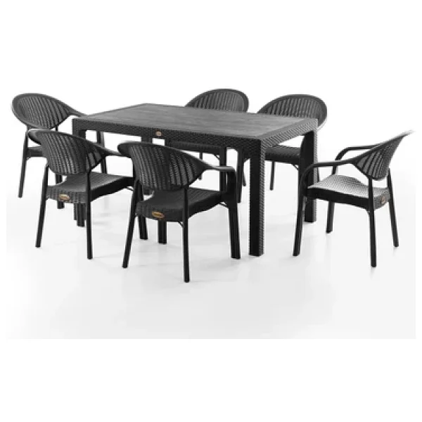Evdemo Bamboo 6 Kişilik Rattan Siyah Bahçe & Balkon Takımı - Görsel 3