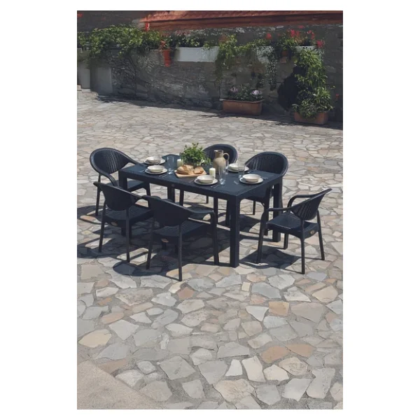Evdemo Bamboo 6 Kişilik Rattan Siyah Bahçe & Balkon Takımı - Görsel 2