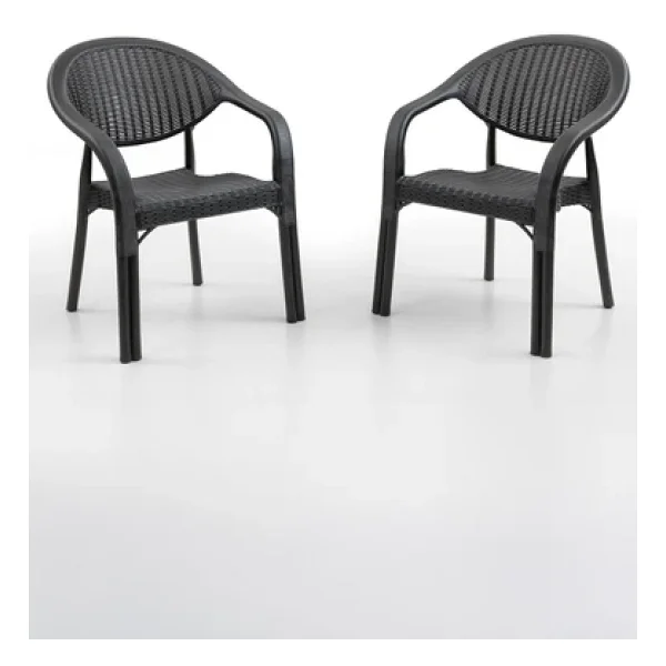 Evdemo Bamboo 2 Kişilik Siyah Rattan Bahçe & Balkon Takımı - Görsel 3