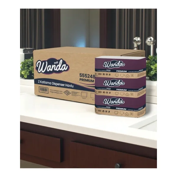 Wanda soft Z Katlama Premium Kağıt Havlu 21x24 2400 Yaprak Dayanıklı & Dispenser Uyumlu - Görsel 3