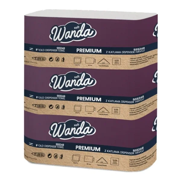 Wanda soft Z Katlama Premium Kağıt Havlu 21x24 2400 Yaprak Dayanıklı & Dispenser Uyumlu - Görsel 4