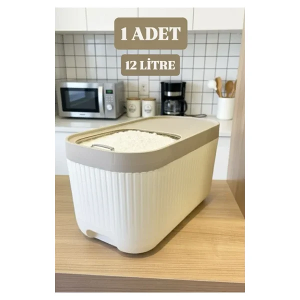 Bayev 1 Adet Apex Krem 12 Litre Kayar Kapaklı Deterjan Kabı-Ölçekli Tekerlekli Erzak Bakliyat Saklama Kutu - Görsel 6
