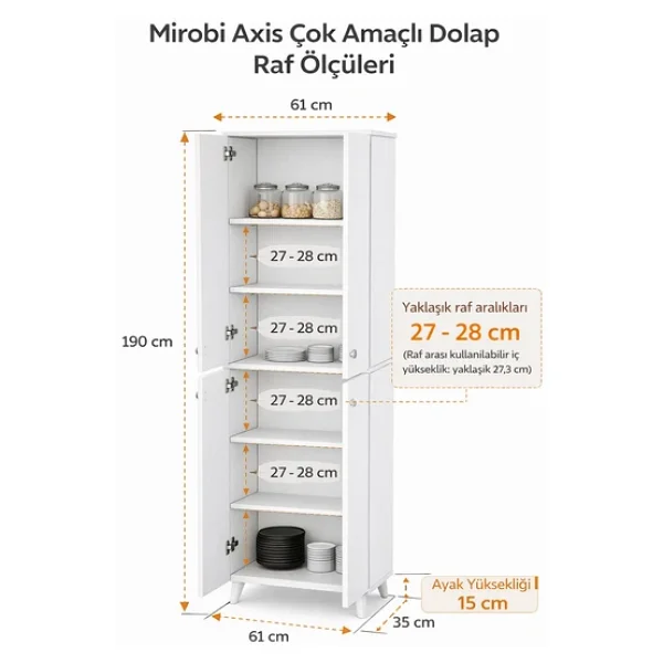 Mirobi Axis Çok Amaçlı Mutfak Dolabı Kiler Dolabı Erzak Dolabı Antrasit - Çam - Görsel 7