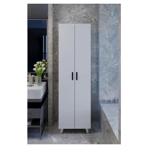 KZY 8 Raflı 2 Kapaklı 16R Çok Amaçlı Dolap Erzak Dolabı Banyo Dolabı Kiler Dolabı Beyaz - Görsel 3