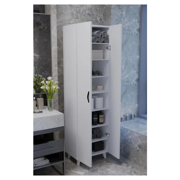 KZY 8 Raflı 2 Kapaklı 16R Çok Amaçlı Dolap Erzak Dolabı Banyo Dolabı Kiler Dolabı Beyaz - Görsel 4