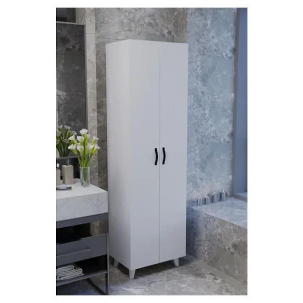 KZY 8 Raflı 2 Kapaklı 16R Çok Amaçlı Dolap Erzak Dolabı Banyo Dolabı Kiler Dolabı Beyaz - Görsel 5