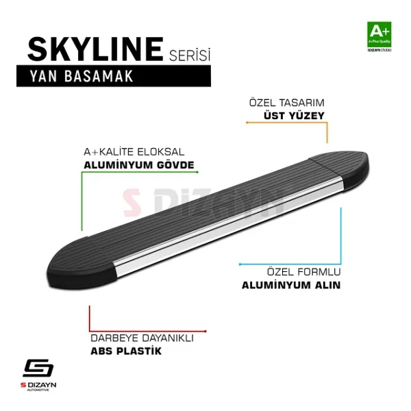 S-dizayn Peugeot Partner 2 Tepee Skyline Krom Yan Basamak 193 Cm 2008-2018 A+ Kalite - Görsel 3