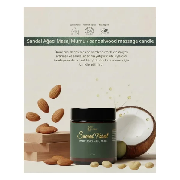 Sandal Ağacı Kokulu Masaj Mumu 30 ml Doğal Bitkisel Yağlı, Nemlendirici Etkili Mum Aromaterapi - Görsel 2