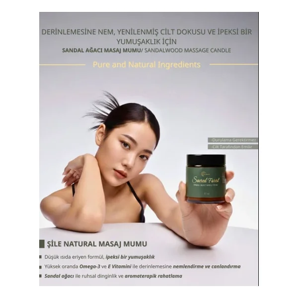 Sandal Ağacı Kokulu Masaj Mumu 30 ml Doğal Bitkisel Yağlı, Nemlendirici Etkili Mum Aromaterapi - Görsel 3