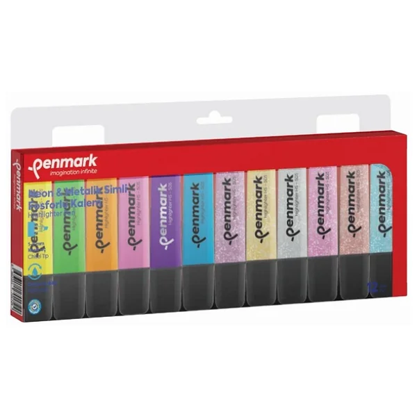 Penmark 6 Neon + 6 Simli Renk 12'li Fosforlu Kalem - Görsel 7