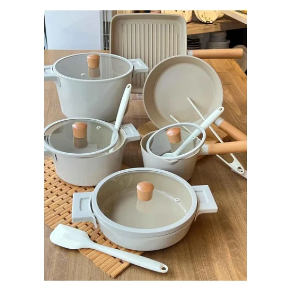 Arow Pink More Fiore 10 Parça Döküm Tencere Seti - Bej - Tr-4577 - Görsel 2