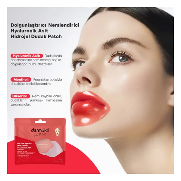Dermokil Dolgunlaştırıcı Nemlendirici Hyaluronik Asit Hidrojel Patch Dudak Maskesi X 5 Adet - Görsel 3