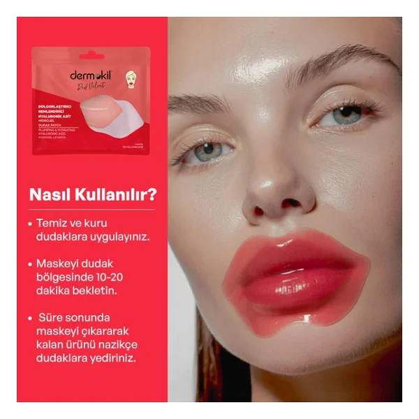 Dermokil Dolgunlaştırıcı Nemlendirici Hyaluronik Asit Hidrojel Patch Dudak Maskesi X 5 Adet - Görsel 5
