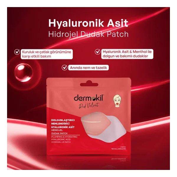 Dermokil Dolgunlaştırıcı Nemlendirici Hyaluronik Asit Hidrojel Patch Dudak Maskesi X 5 Adet - Görsel 4