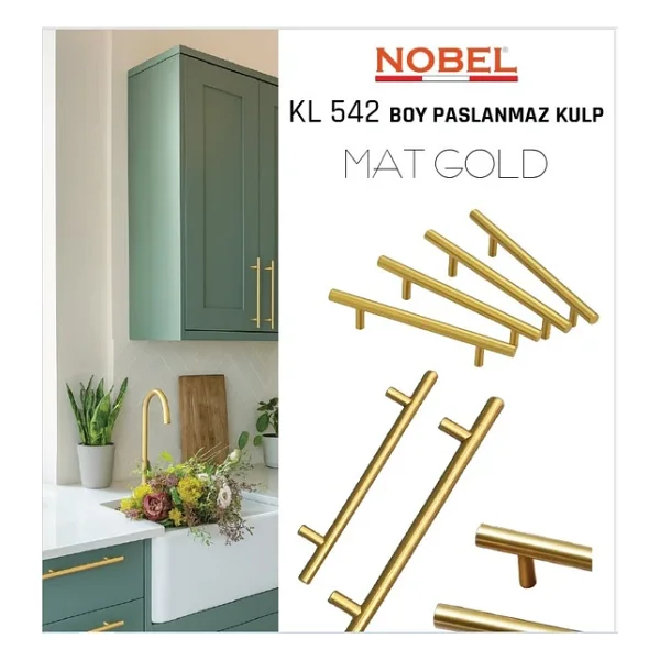 Paslanmaz Boy Kulp Nobel Mat Gold 160 mm Modern Dolap & Çekmece Kulpu 5'li Paket - Görsel 6