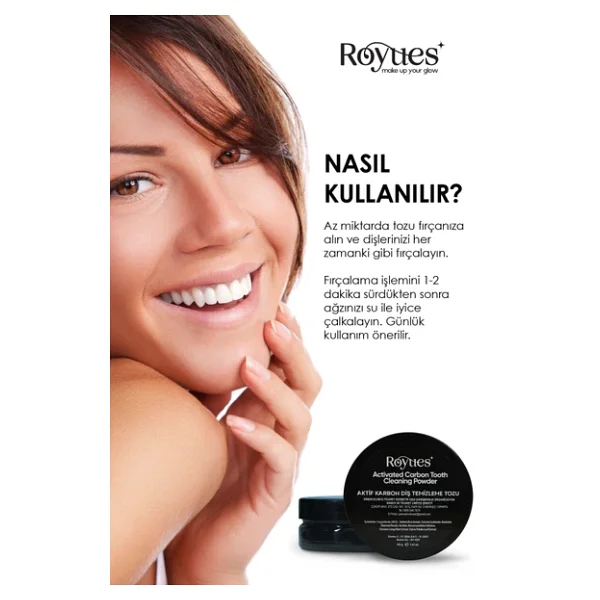 Royues Diş Beyazlatma Tozu - Siyah Aktif Karbon Diş Tozu - Activated Teeth Whitening Powder - 40gr - Görsel 2