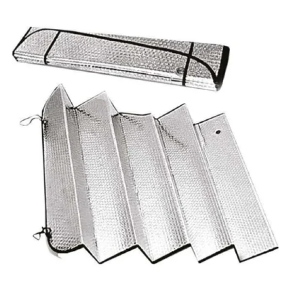 MEGAHAWK Araba Ön Cam Güneşliği, Vantuzlu Parlak Alüminyum Katlanabilir Oto Güneşlik 130x60 Cm - Görsel 3