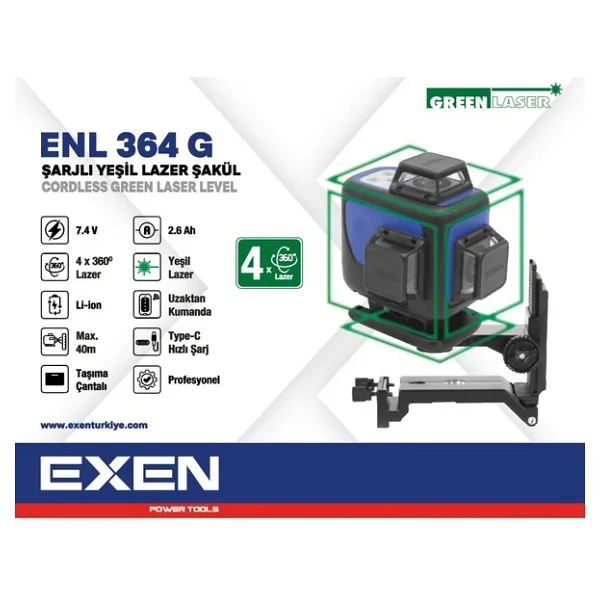 Exen ENL 364 G Şarjlı Yeşil Lazer Şakül - Görsel 4