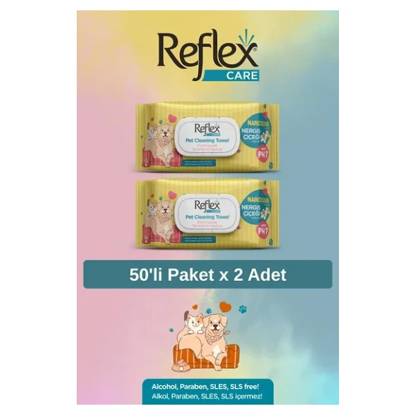 Reflex Care Nergis Çiçeği Kokulu Evcil Hayvan Temizleme Havlusu 50'li x 2 Adet - Görsel 2