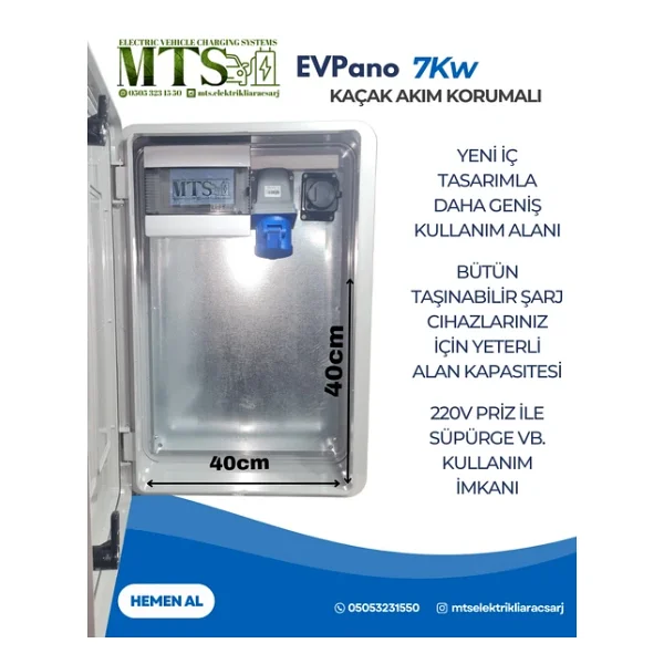 Mtsevcharger 7 Kw 60 40 20V'Ko Kombinasyon Panosu Kutusu Pano Elektrikli Araç Şarj Cihazı Tesla Mavi Adaptör - Görsel 5