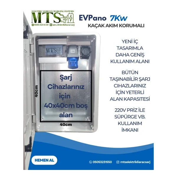 Mtsevcharger 7.4Kw Schneider 60 40 20 Cm Kombinasyon Panosu Kutusu Elektrikli Araç Şarj Cihazı Tesla Mavi Adaptör - Görsel 4