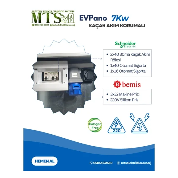 Mtsevcharger 7.4Kw Schneider 60 40 20 Cm Kombinasyon Panosu Kutusu Elektrikli Araç Şarj Cihazı Tesla Mavi Adaptör - Görsel 6