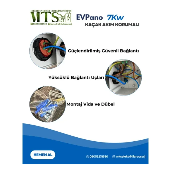Mtsevcharger 7.4Kw Schneider 60 40 20 Cm Kombinasyon Panosu Kutusu Elektrikli Araç Şarj Cihazı Tesla Mavi Adaptör - Görsel 7