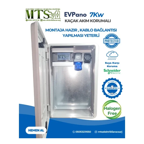 Mtsevcharger 7.4Kw Schneider 60 40 20 Cm Kombinasyon Panosu Kutusu Elektrikli Araç Şarj Cihazı Tesla Mavi Adaptör - Görsel 2
