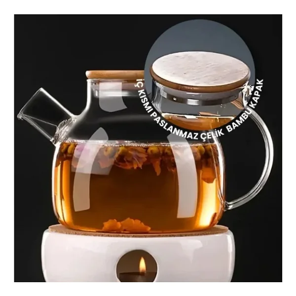 Bambu Teapot Cam Demlik, Borosilikat, Süzgeçli çaydanlık tek - Görsel 6