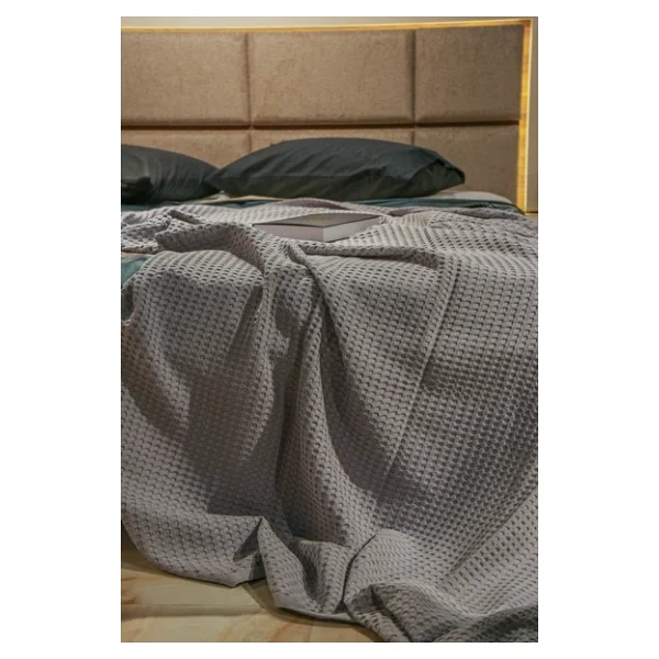 Sofline Premium%100 Pamuk Çift Kişilik Yazlık Pike, Yatak Örtüsü, Terletmez Kumaş(GRİ RENK) (240X200CM) - Görsel 2