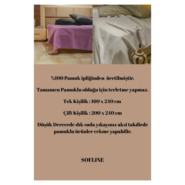 Sofline Premium%100 Pamuk Çift Kişilik Yazlık Pike, Yatak Örtüsü, Terletmez Kumaş(GRİ RENK) (240X200CM) - Görsel 9
