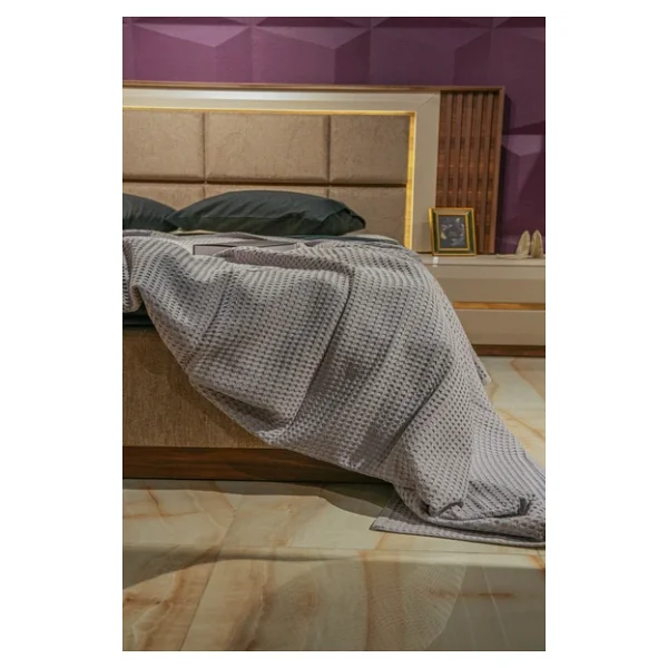 Sofline Premium%100 Pamuk Çift Kişilik Yazlık Pike, Yatak Örtüsü, Terletmez Kumaş(GRİ RENK) (240X200CM) - Görsel 5