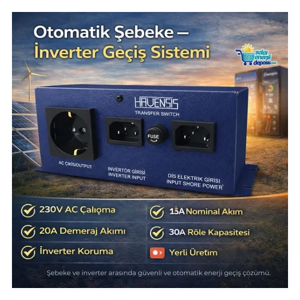 Havensis Hts-230-15A Otomatik Transfer Switch - 230V İnverter Şebeke Geçiş Modülü - Görsel 2