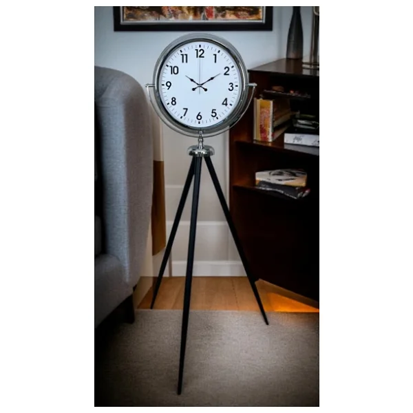 Krom Dekoratif Tasarım Tripod Ayaklı Saat - Görsel 3
