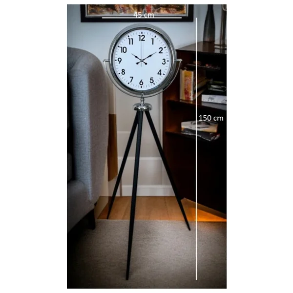 Krom Dekoratif Tasarım Tripod Ayaklı Saat - Görsel 6