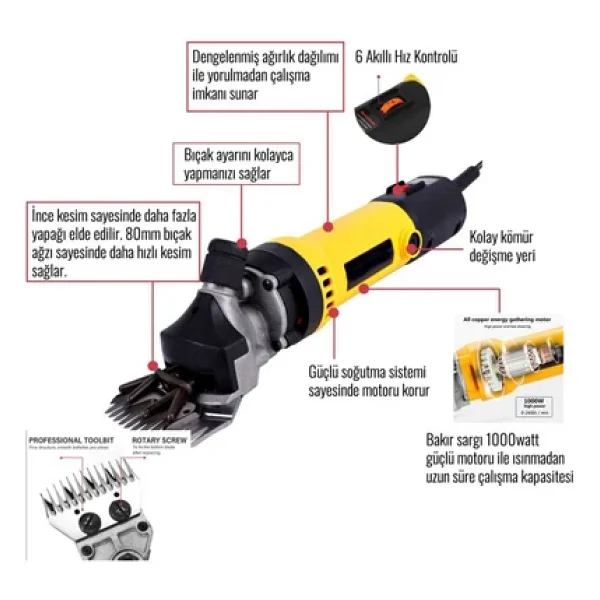 Ekinler El Aletleri Prohummer Ph017 Koyun Keçi Kırkma Makinesi (Sarı) - Görsel 3