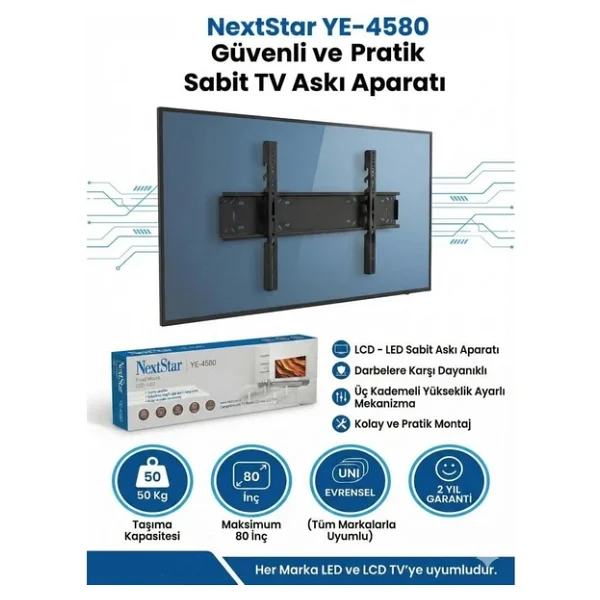 NextStar YE-4580 45-80 inç Sabit TV Askı Aparatı - Görsel 2