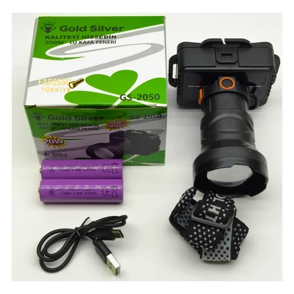 Gold Silver Gs-2050 20W Zoomlu Solar Şarjlı Profesyonel Kafa Feneri - Görsel 2
