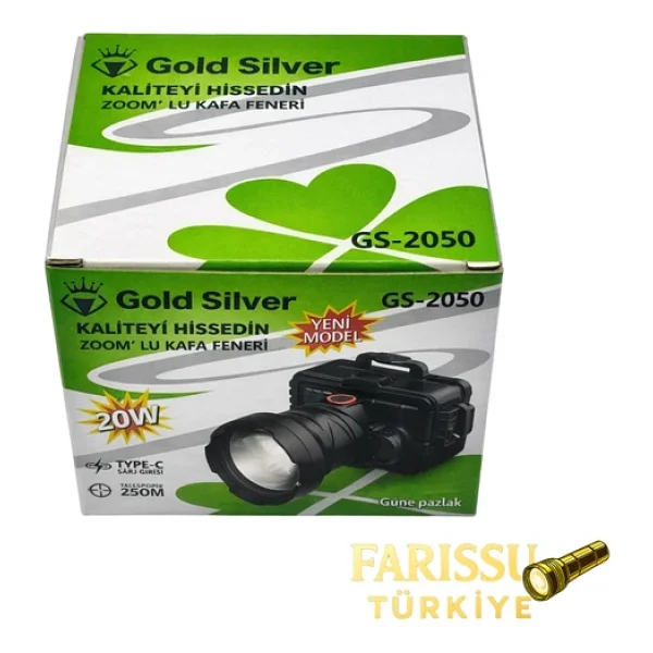Gold Silver Gs-2050 20W Zoomlu Solar Şarjlı Profesyonel Kafa Feneri - Görsel 6