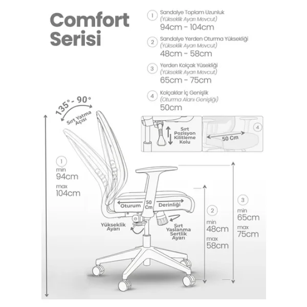 Zeon Büro Comfort Personal White Çalışma Koltuğu - Görsel 8