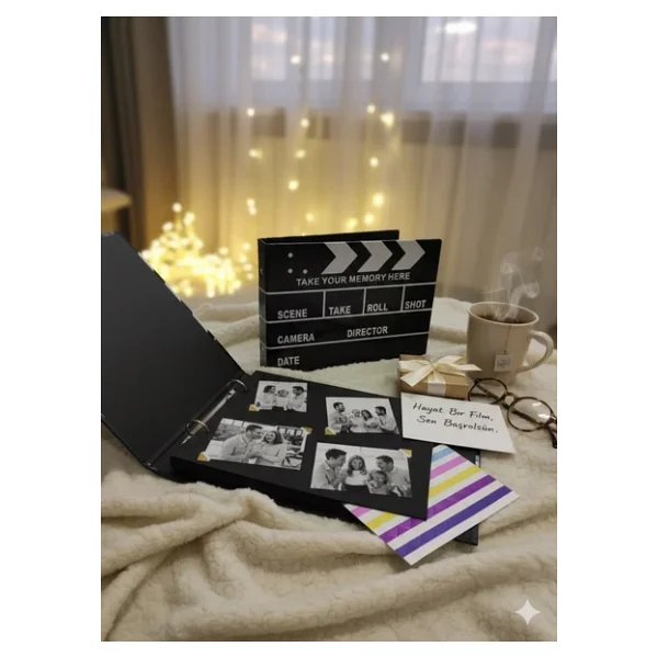 Kesene Klaket Fotoğraf Albümü Anı Defteri Scrapbook Film Tasarımlı Hediye Albüm Sevgiliye Özel Gün Hediyesi - Görsel 3