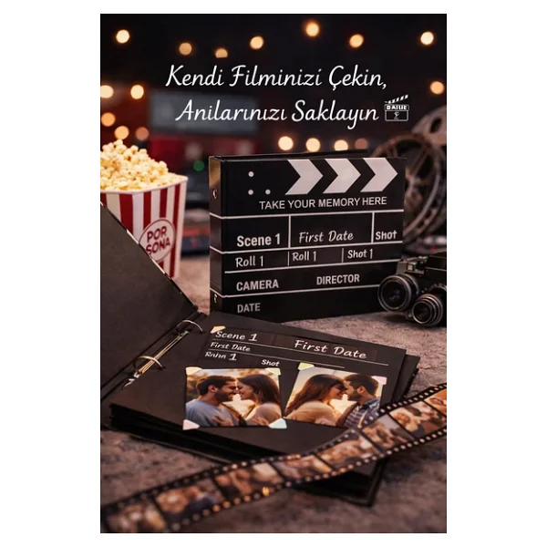 Kesene Klaket Fotoğraf Albümü Anı Defteri Scrapbook Film Tasarımlı Hediye Albüm Sevgiliye Özel Gün Hediyesi - Görsel 2