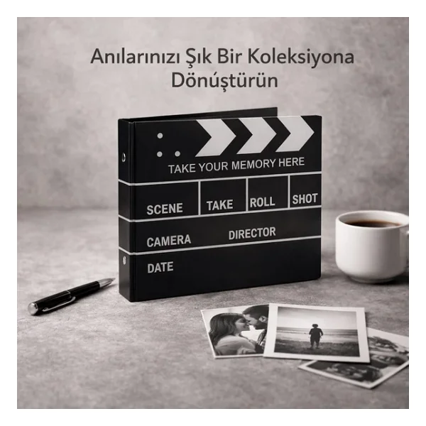 Kesene Klaket Fotoğraf Albümü Anı Defteri Scrapbook Film Tasarımlı Hediye Albüm Sevgiliye Özel Gün Hediyesi - Görsel 5