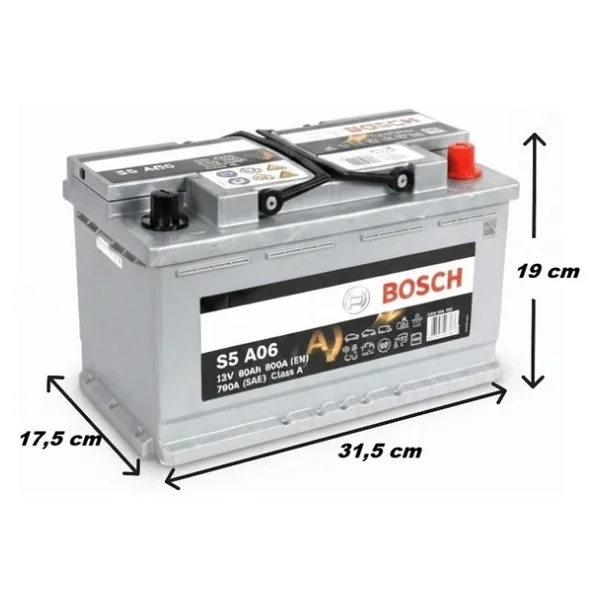Bosch S5 A06 AGM Start-Stop 12 V 80 Ah 800 CCA Akü - Görsel 2