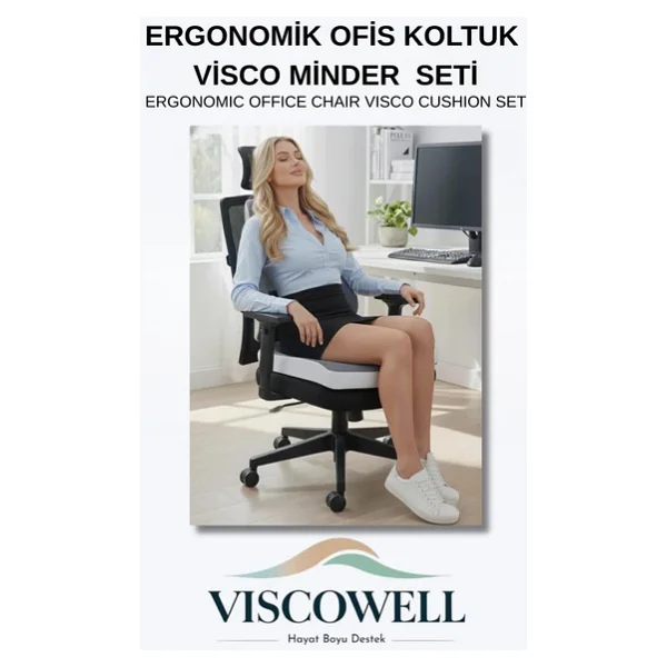Visco Ortopedik Ergonomik Ofis Koltuk Koksiks Oturma Minderi Sırt Bel Destek Minderi Yastığı Seti - Görsel 3