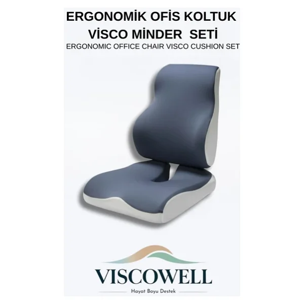 Visco Ortopedik Ergonomik Ofis Koltuk Koksiks Oturma Minderi Sırt Bel Destek Minderi Yastığı Seti - Görsel 2