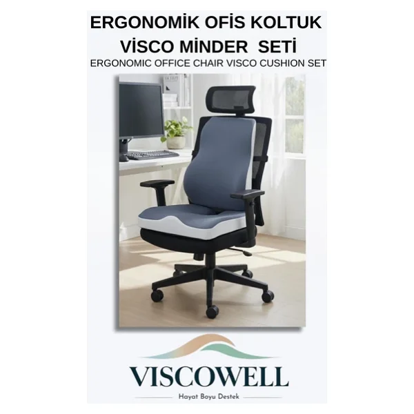 Visco Ortopedik Ergonomik Ofis Koltuk Koksiks Oturma Minderi Sırt Bel Destek Minderi Yastığı Seti - Görsel 5