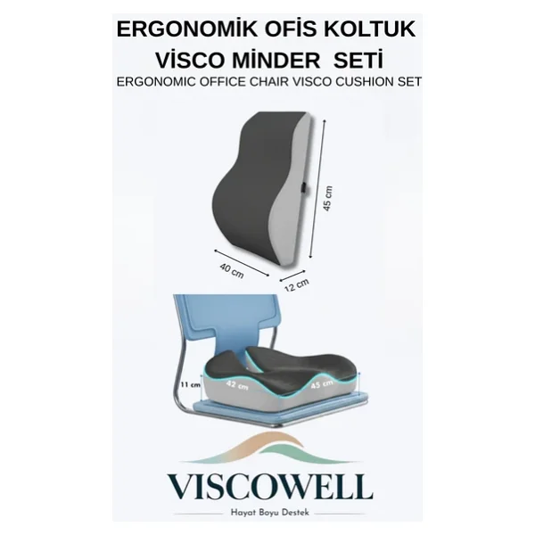 Visco Ortopedik Ergonomik Ofis Koltuk Koksiks Oturma Minderi Sırt Bel Destek Minderi Yastığı Seti - Görsel 7