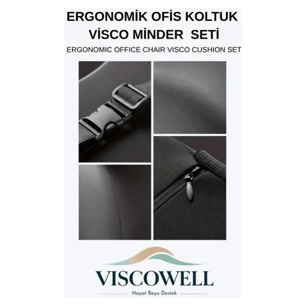 Visco Ortopedik Ergonomik Ofis Koltuk Koksiks Oturma Minderi Sırt Bel Destek Minderi Yastığı Seti - Görsel 6