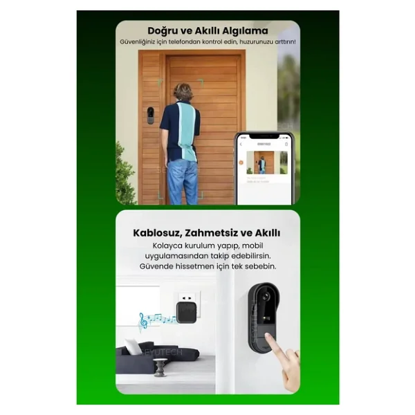 BAGAJON Harvox Wi-fi Kameralı Kapı Zili - 1080p Akıllı Kablosuz Görüntülü Güvenlik Kamerası, 170° Geniş Açı, Uzaktan Kontrol - Görsel 3